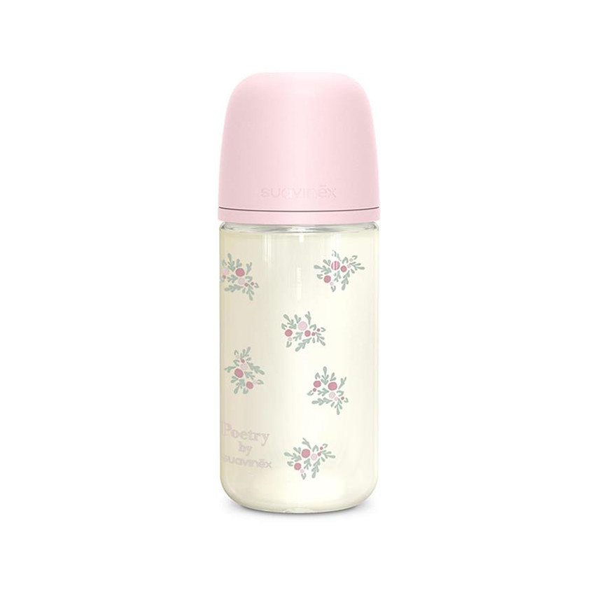 Biberón de vidrio con tetina simétrica SX Pro M 240ml Poetry rosa 