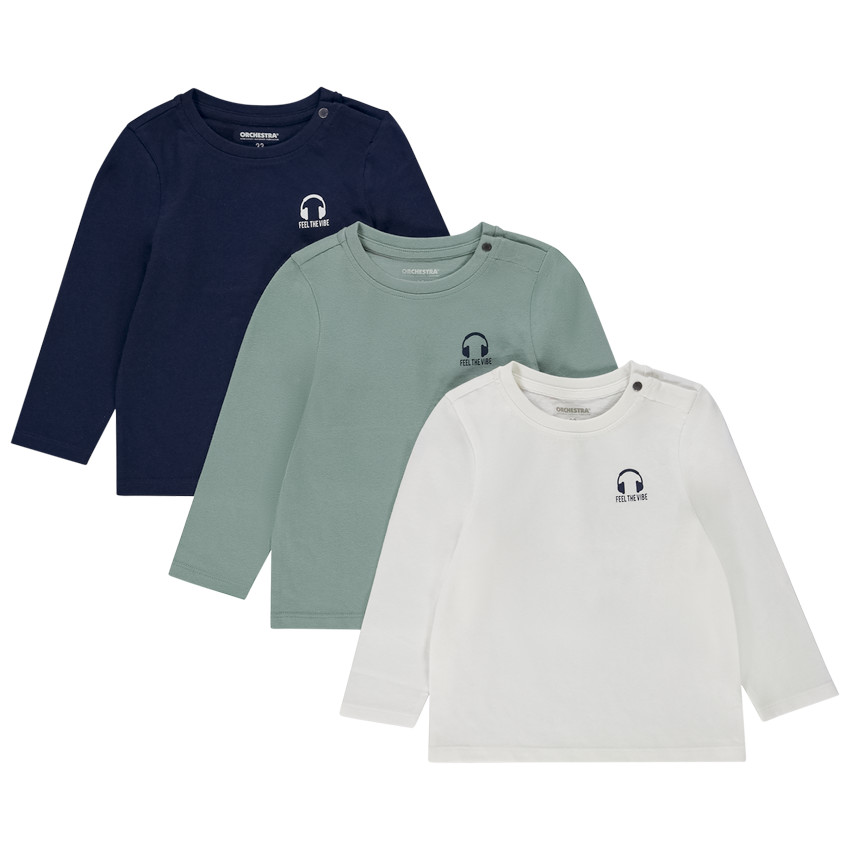 Pack de 3 camisetas de manga larga con estampado de casco para bebé niño 