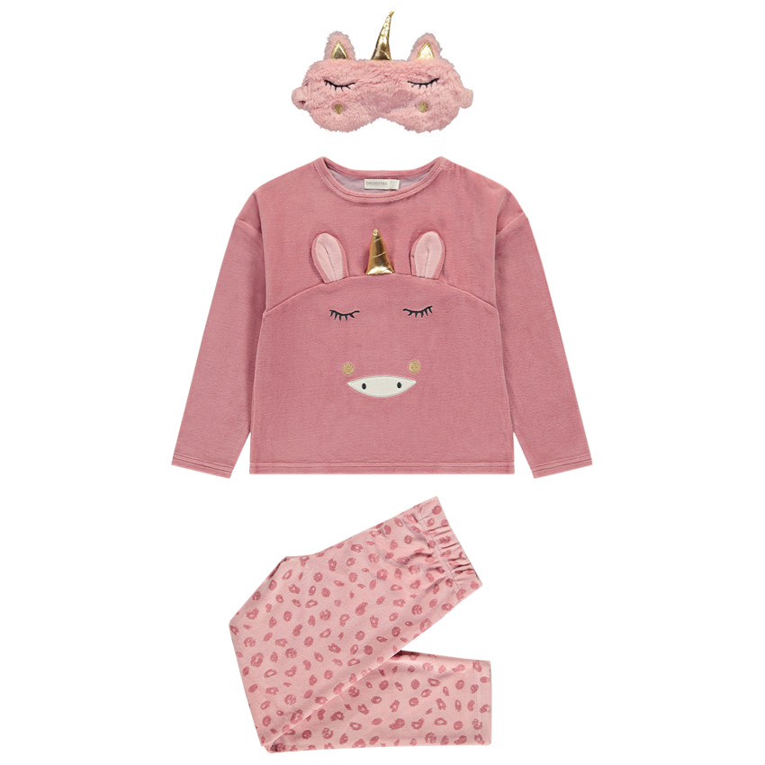 Pijama de niña de terciopelo con diseño de unicornio y antifaz de noche 