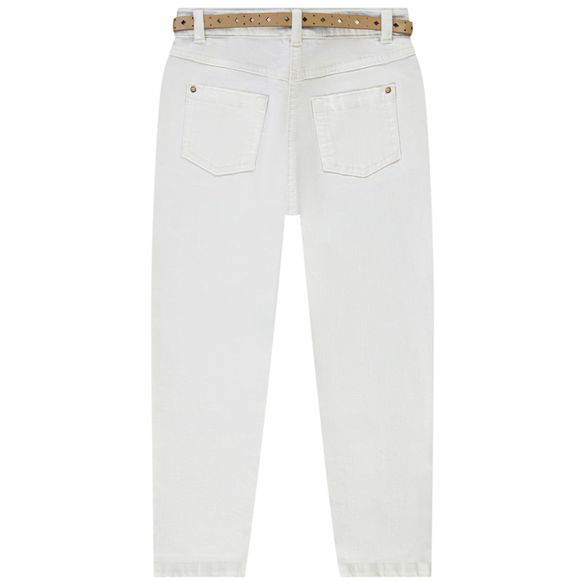 Jean mom fit con cinturón calado en gamuza para niña 