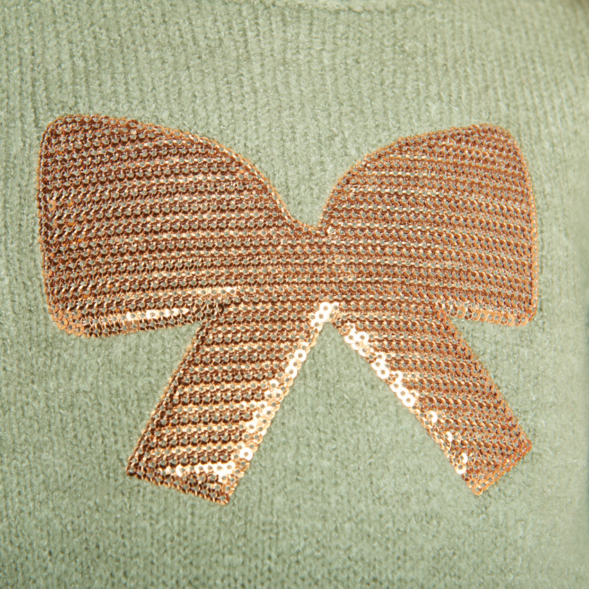 Vestido de manga larga de punto con lentejuelas decorativas para niña 