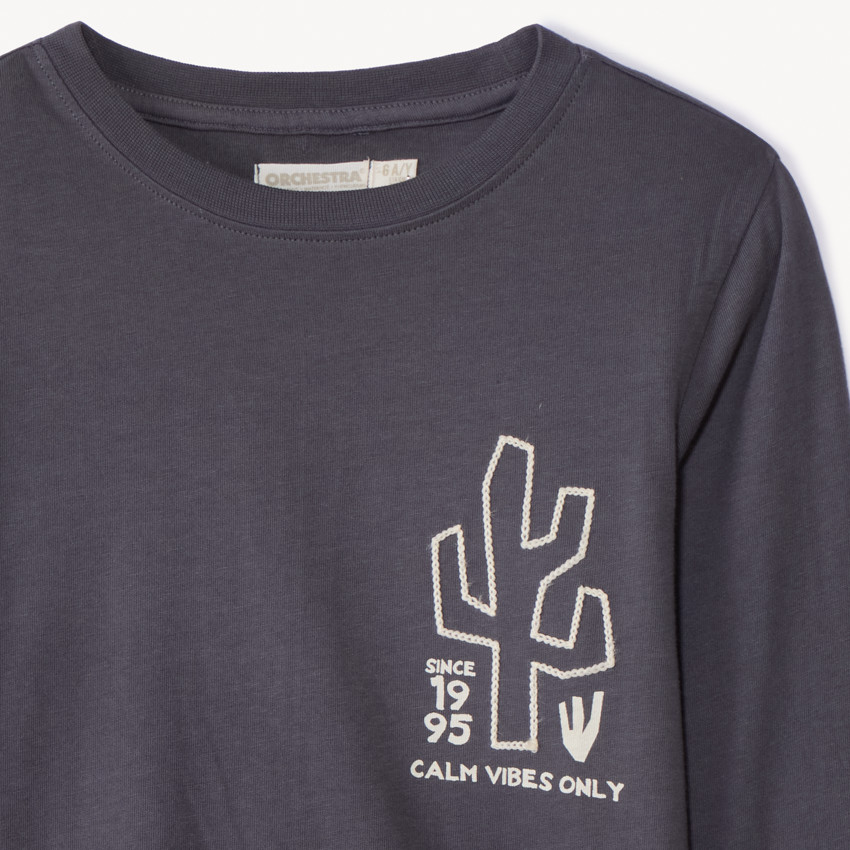 Camiseta de manga larga con bordado de cactus para niño 