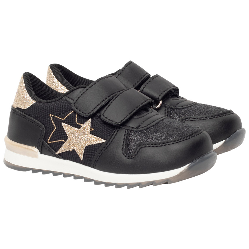 Baskets noires avec empiècements brillants et étoiles pour fille 