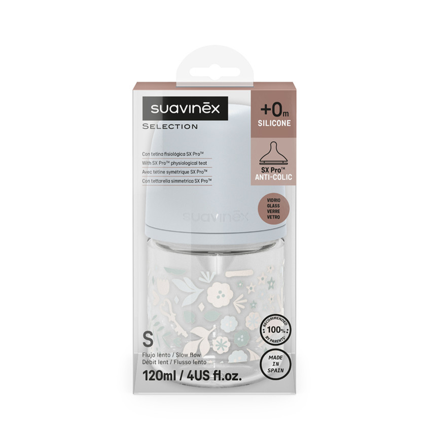 Biberón de vidrio con tetina SX Pro S 120ML Wonderland Azul 