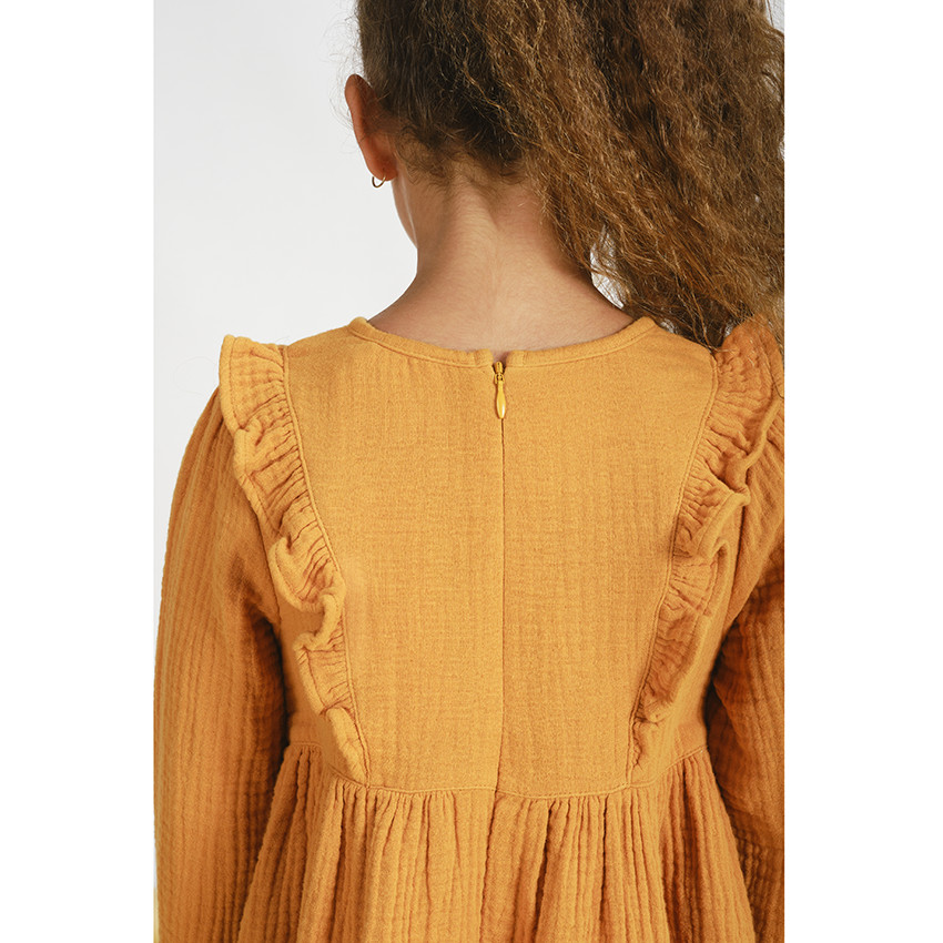 Vestido de gasa de algodón doble de manga larga para niña 