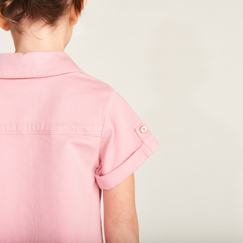 Vestido camisero de manga corta en vaquero liso para niña 