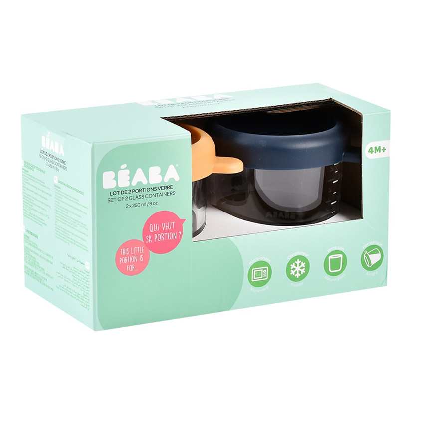 Lote de 2 tarros de conservación de cristal 250 ml azul noche y color miel 