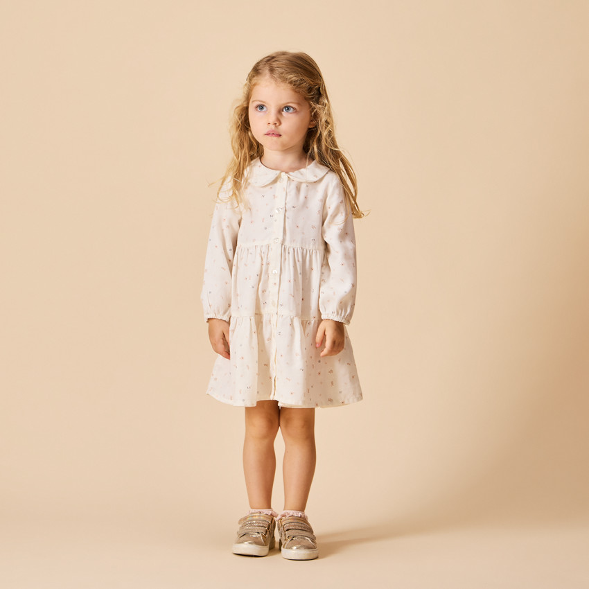 Robe de manga larga estampada y con volante para niña bebé 