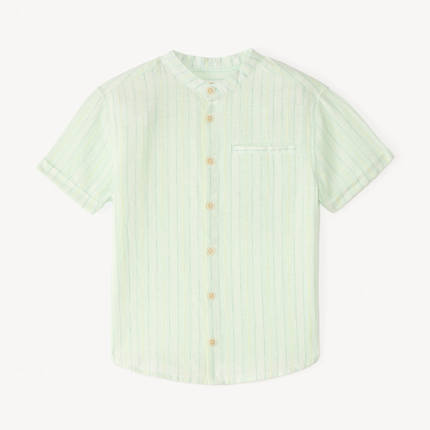 Camisa de manga corta a rayas con cuello mao para niño 