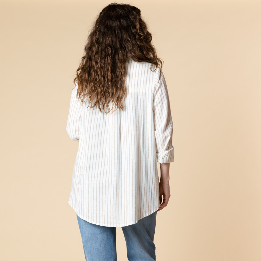 Camisa de manga larga de embarazo y lactancia a rayas con bolsillo 