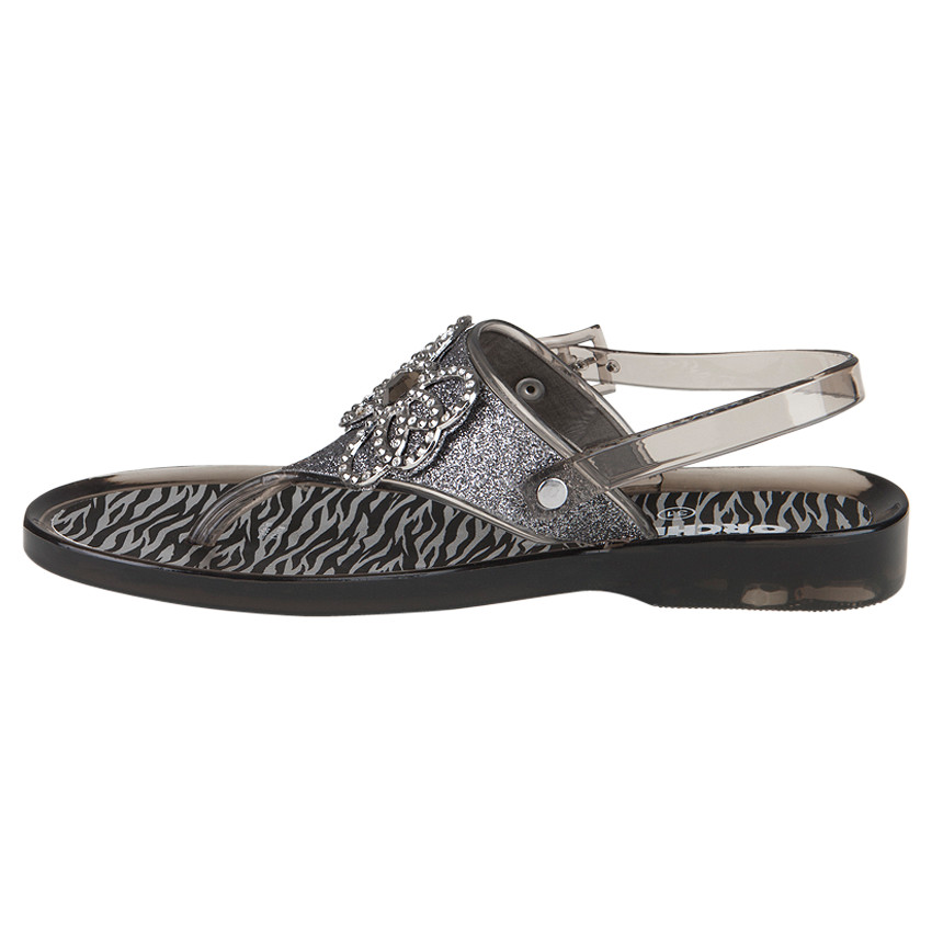 Nu-pieds en plastique à paillettes strass et imprimé zébré 