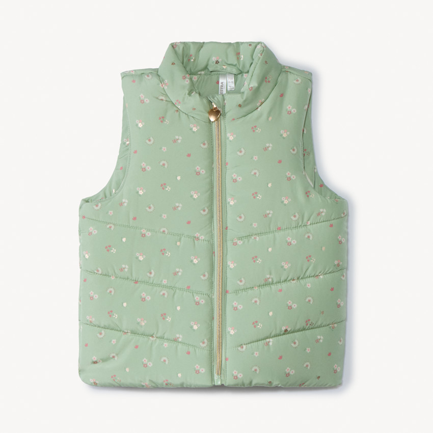 Chaleco acolchado sin mangas de tela estampada con flores para bebé niña 