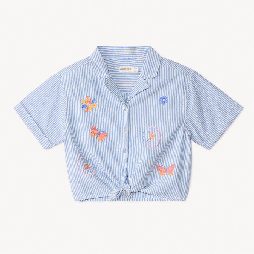 Chemise manches courtes rayée effet noué pour fille 