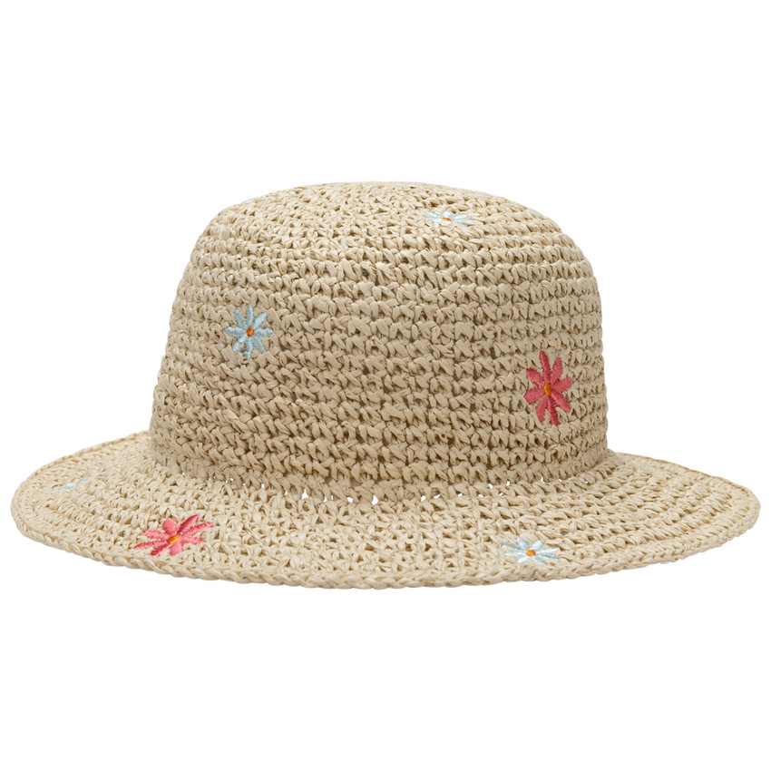Sombrero de paja trenzada con flores bordadas para niña 