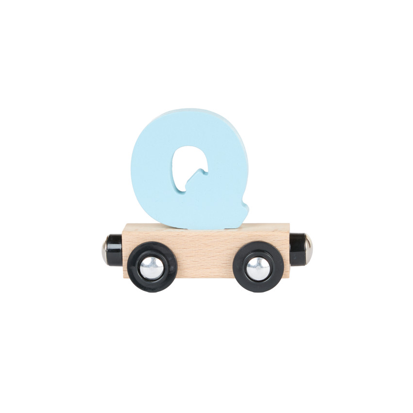 Lettre "Q" wagon en bois - bleu 