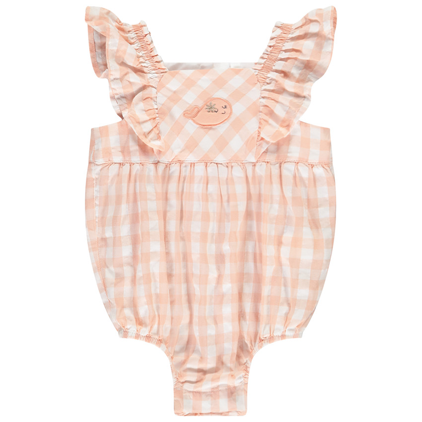 Pelele de cuadros vichy con parche de ballena para bebé niña 
