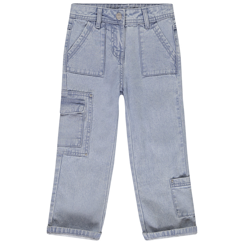 Pantalón recto en denim estilo cargo con bolsillos para niña 