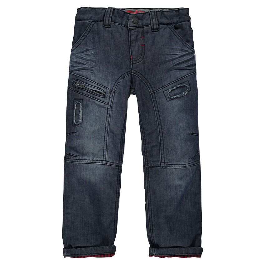 Jeans de corte recto efecto usado y efecto crinkle con cremallera 