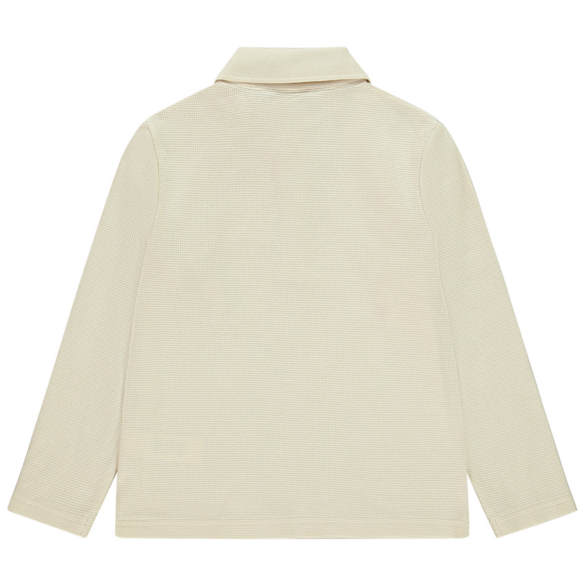 Polo de manga larga liso de punto nido de abeja para niño 