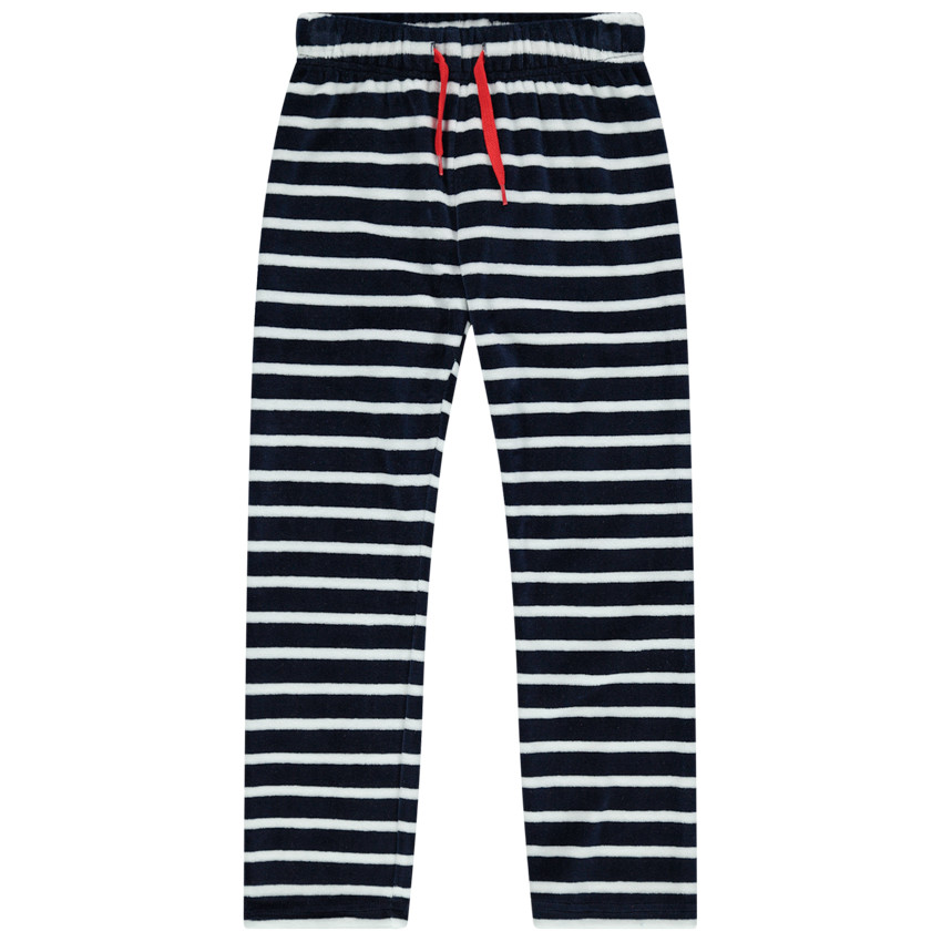 Pijama de terciopelo espíritu de Navidad con pantalón de rayas 