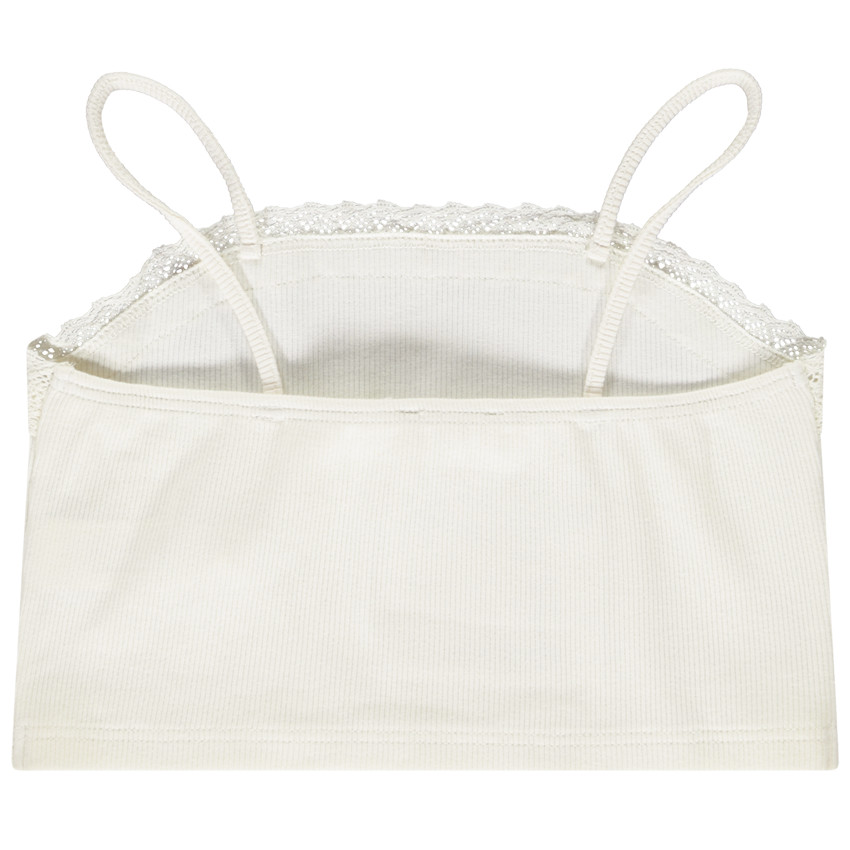Crop top de punto acanalado con tirantes finos y encaje para niña 
