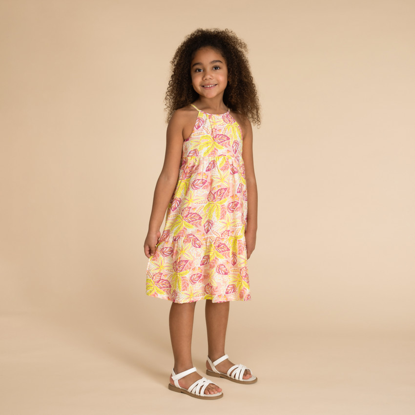 Vestido largo de tirantes con estampado de hojas niña 