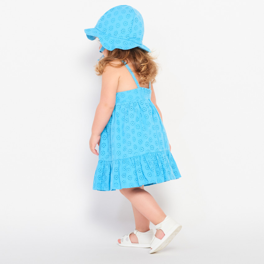 Conjunto vestido y charlotte en bordado inglés liso para bebé niña 