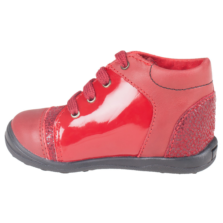 Botines rojos de cuero con cordones para niños 