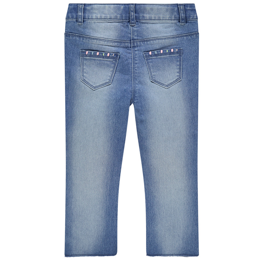 Pantacourt en jean à empiècements en broderie anglaise 