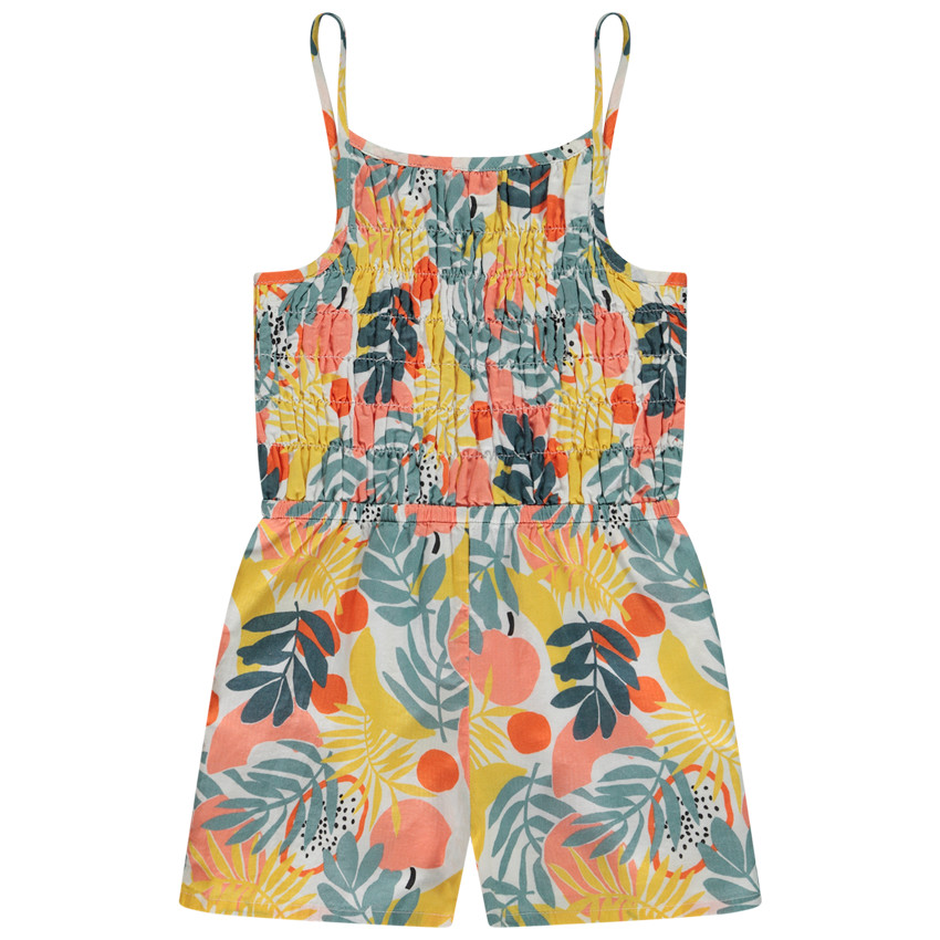 Mono efecto punto smock estampado vegetal para niña 