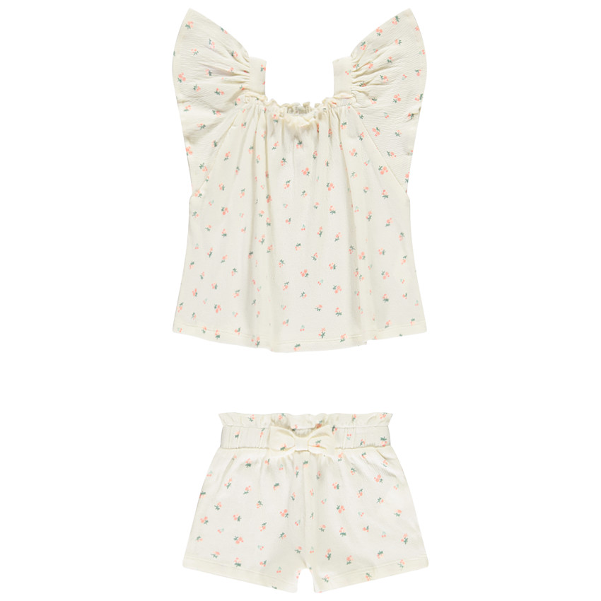 Conjunto de 2 piezas efecto arrugado con estampado de flores para bebé niña 