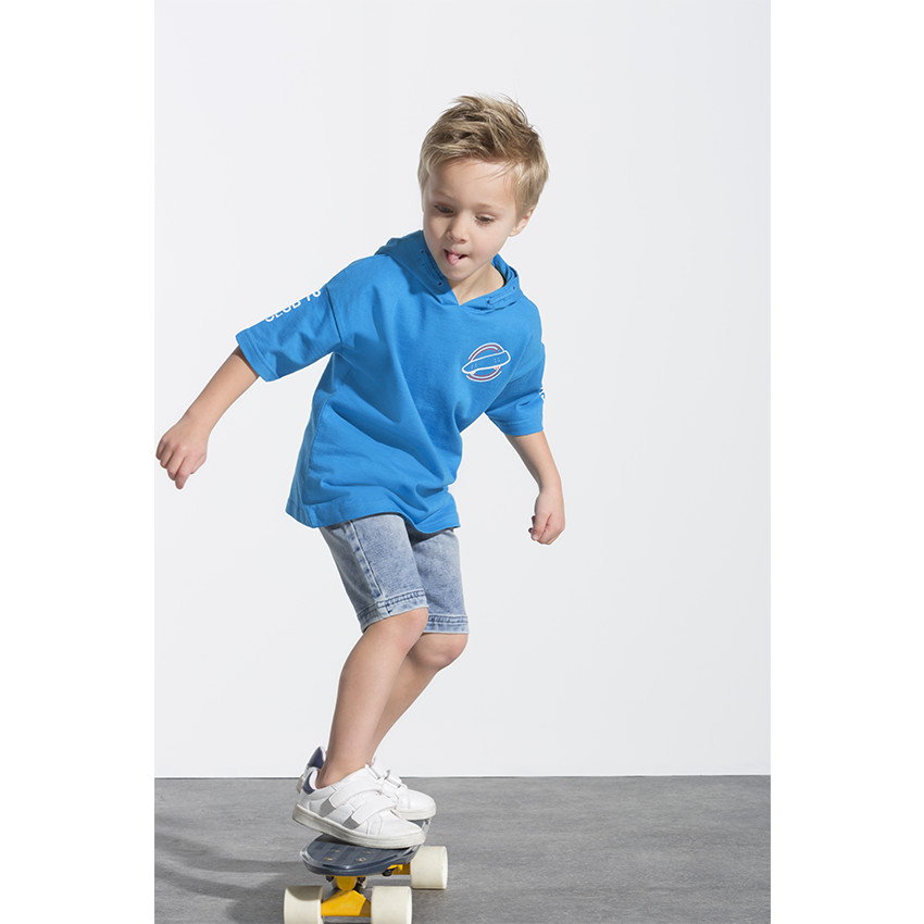 Bermudas vaqueras efecto desgastado con cintura elástica 