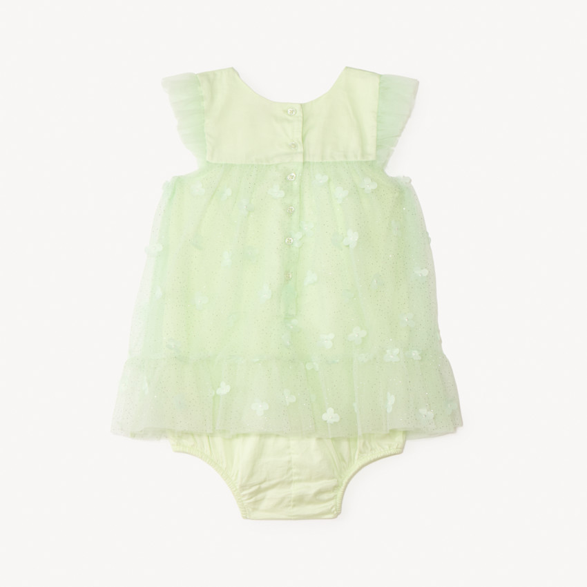 Vestido de tul con flores 3D + diadema con lazo de tul para bebé niña 