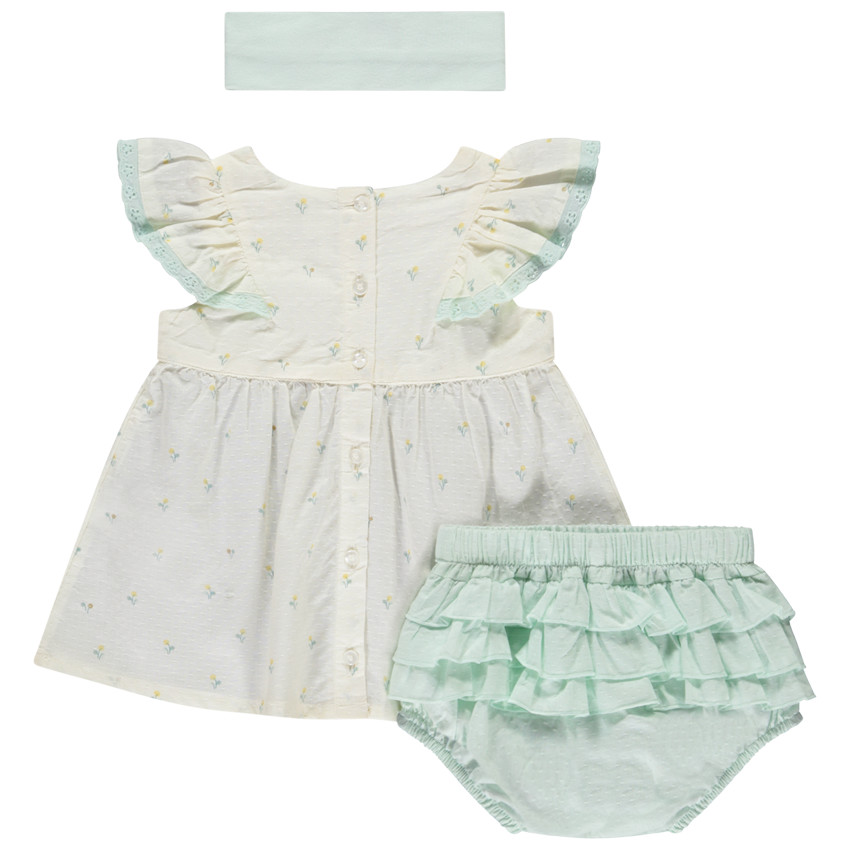 Conjunto 3 piezas blusa + bloomer + diadema para bebé niña 