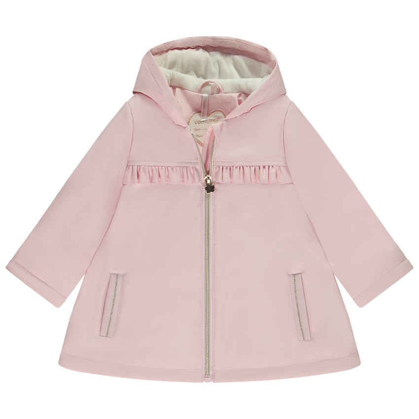Parka de goma con volante y forro de sherpa para bebé niña 
