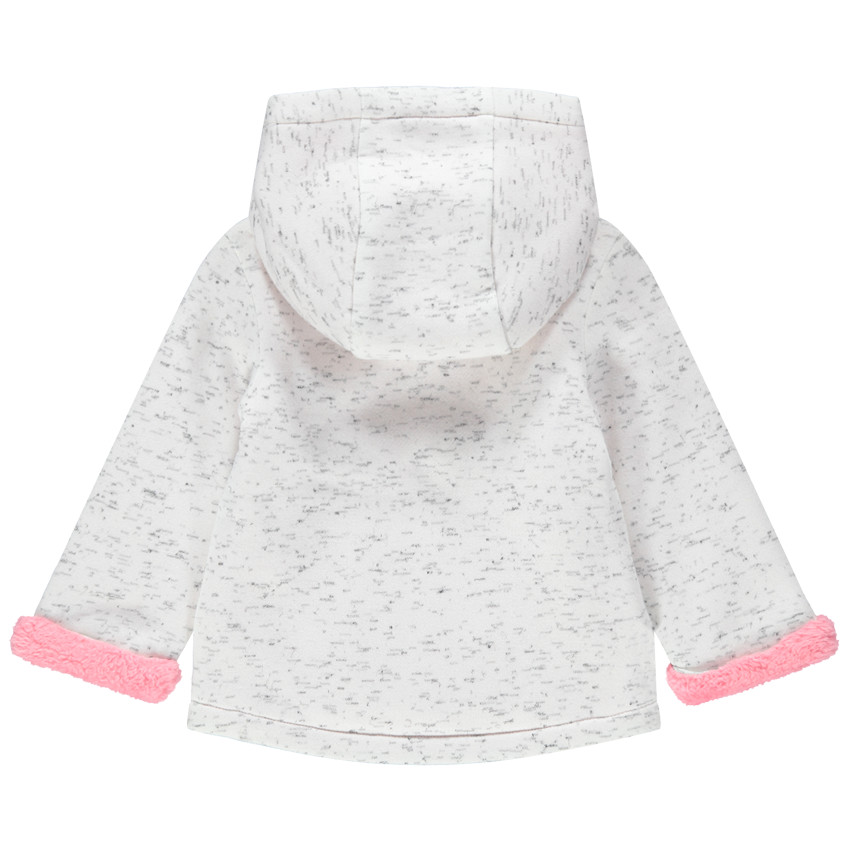 Chaqueta con capucha de felpa con forro de borreguillo y corazón de lentejuelas 