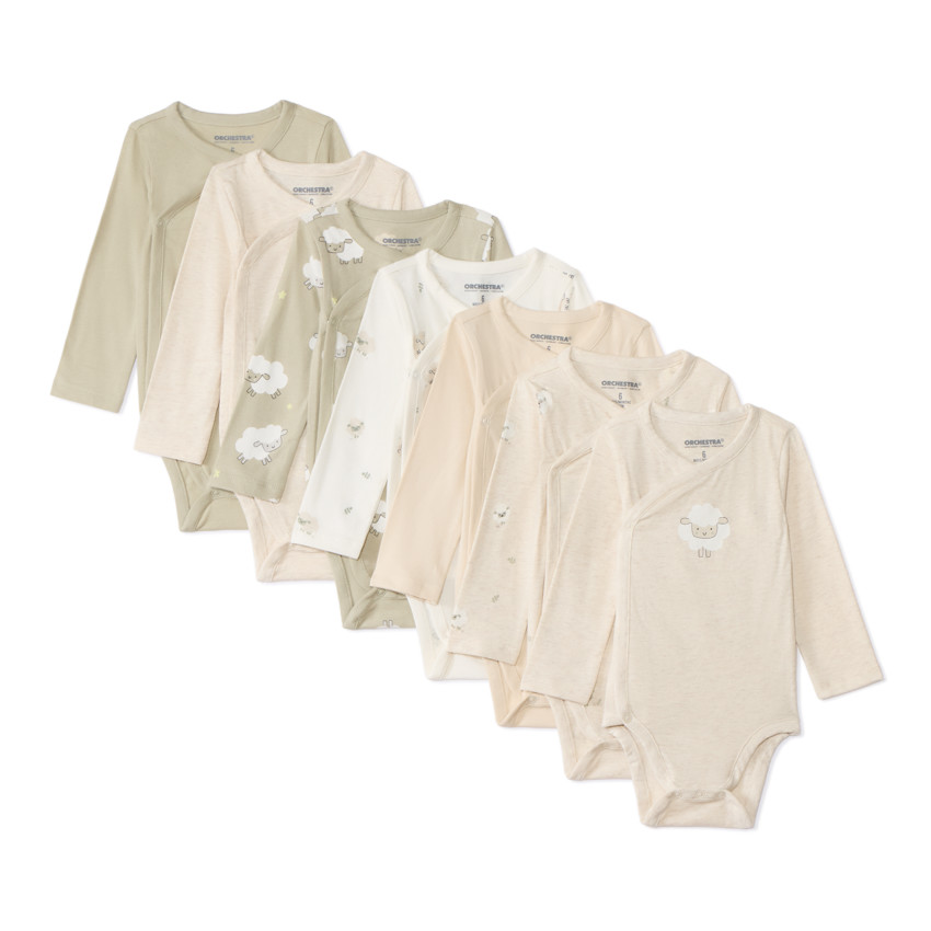 Lote de 7 bodies de manga larga fantasía para bebé con aperturas diferentes según la edad 