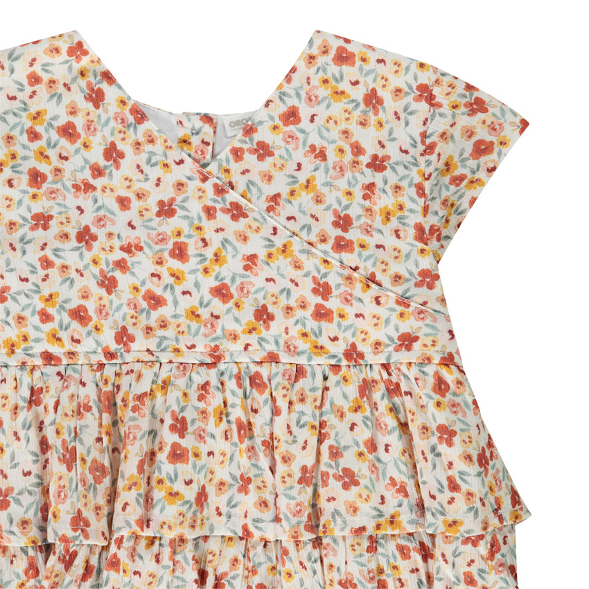 Túnica con volantes de gasa de flores y mangas cortas para niña 