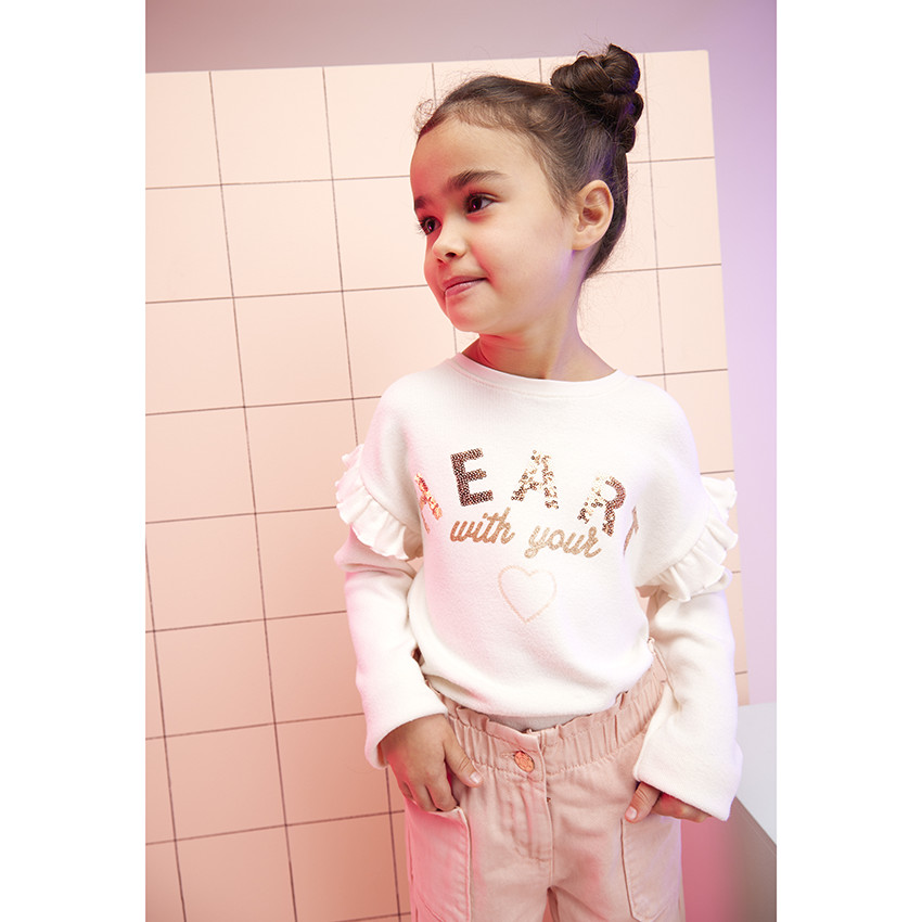 Sudadera de punto cortada y cosida con detalles de lentejuelas para niña 