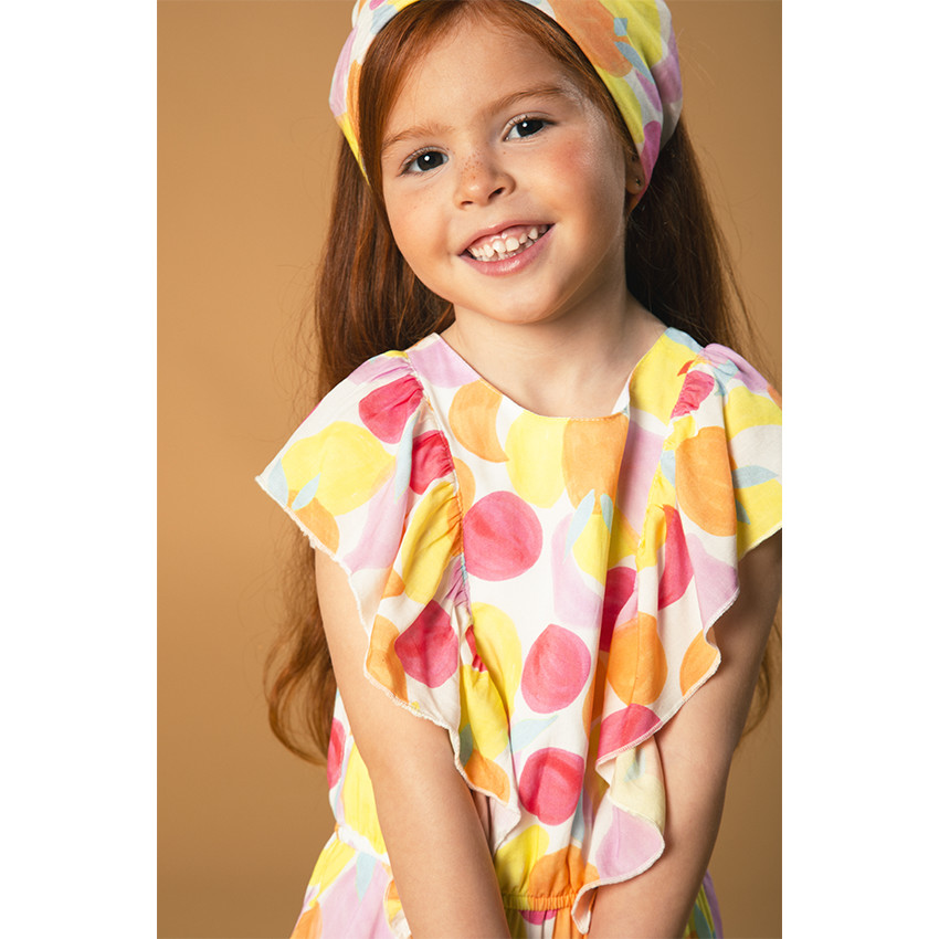 Robe manches courtes volantées imprimé coloré pour fille 
