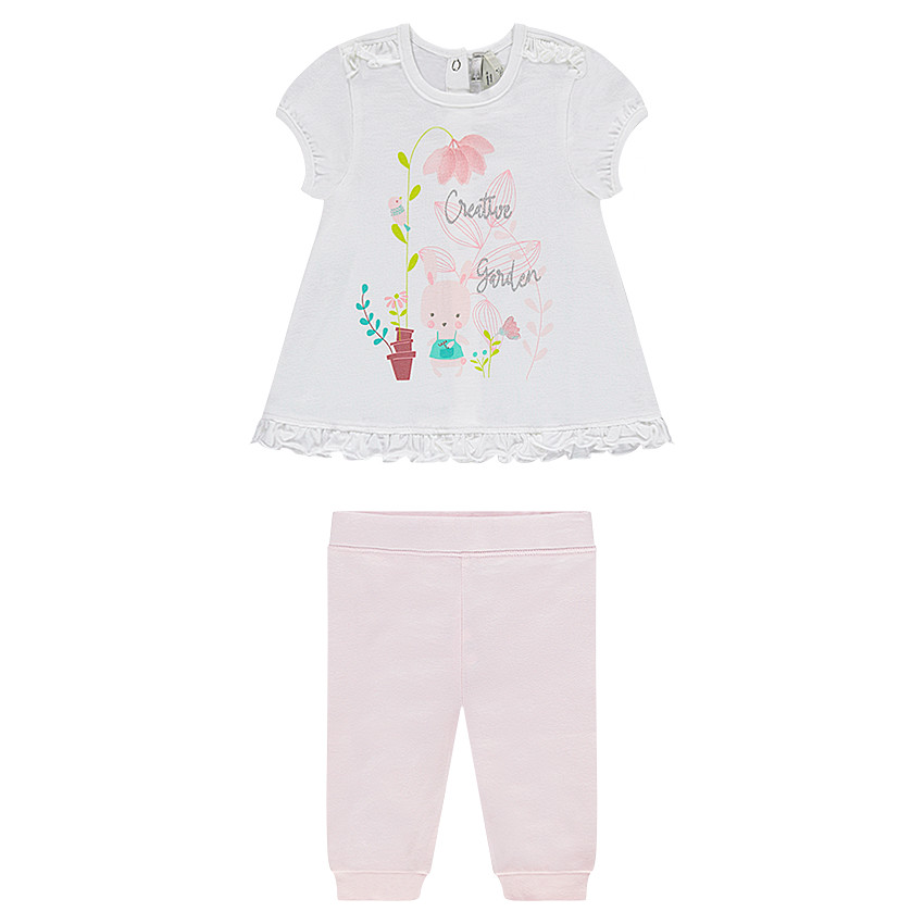 Conjunto de pantalón y túnica con volantes y conejo estampado 