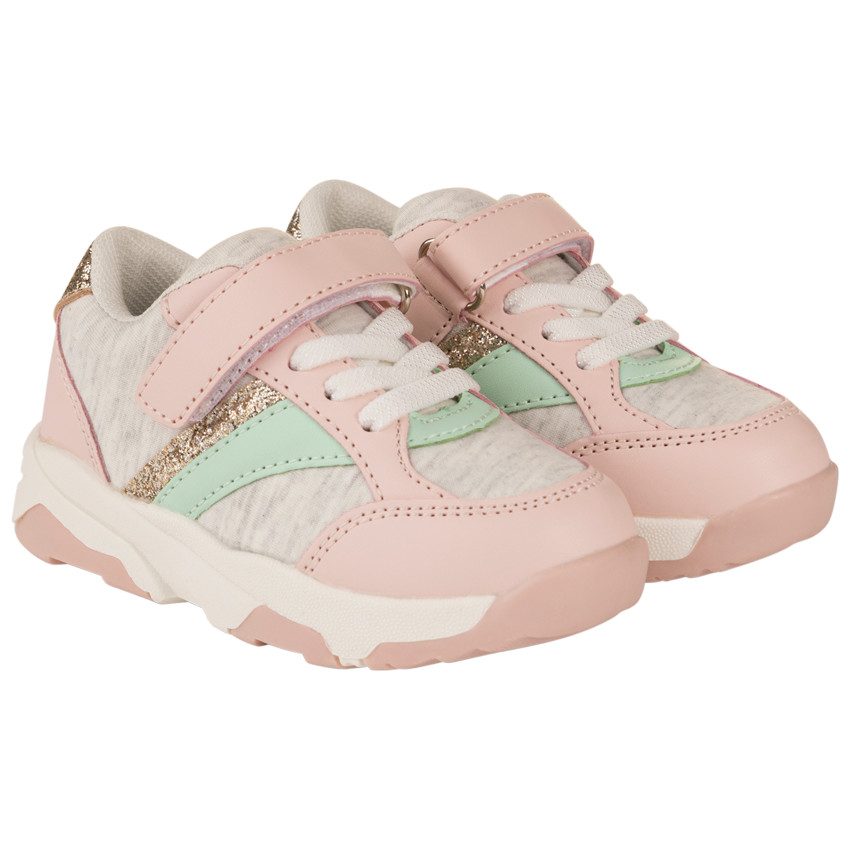 Zapatillas deportivas gris jaspeado con cordones y velcro para bebé niña 