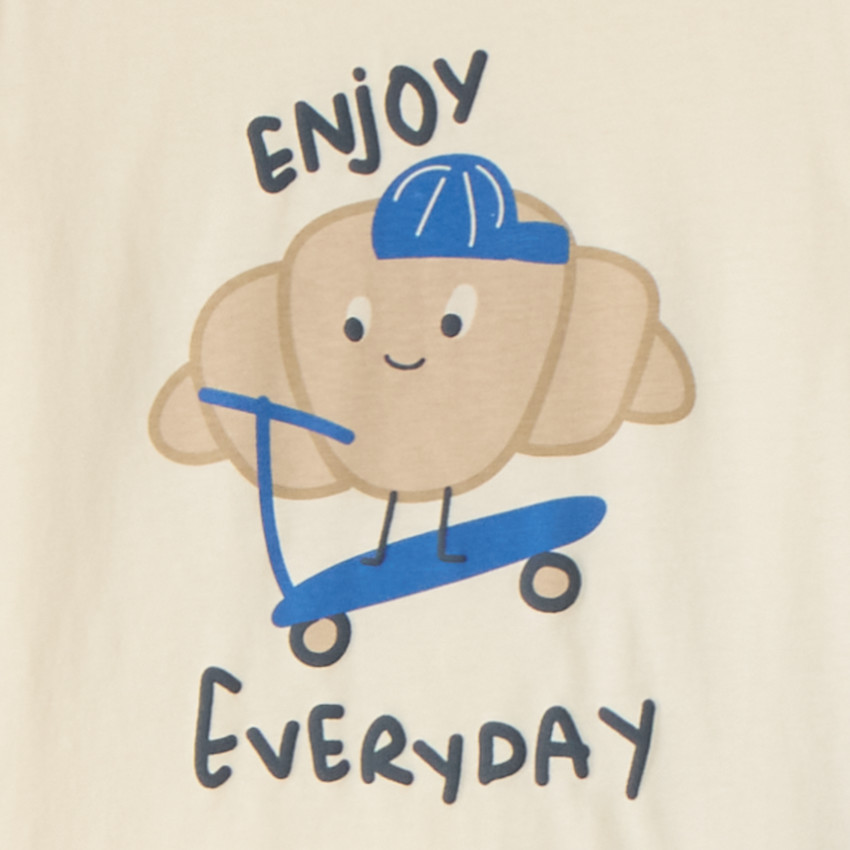 Conjunto de pijama largo de jersey con estampado de croissant para niño. 