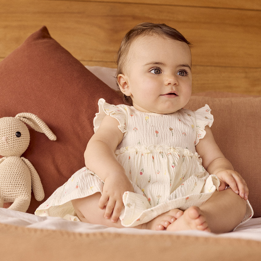 Vestido body de jersey arrugado estampado para bebé niña 