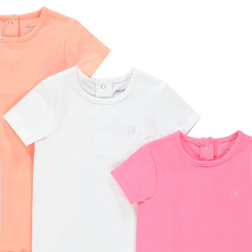 Pack de 3 bodies manga corta lisos para bebé niña 