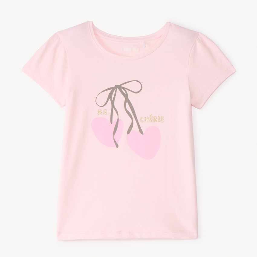 Camiseta de manga corta con estampado y brillos para niña 