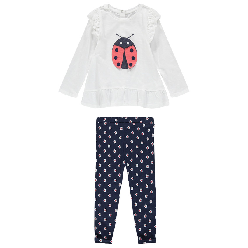 Ensemble en coton avec tunique à coccinelle en relief et legging 