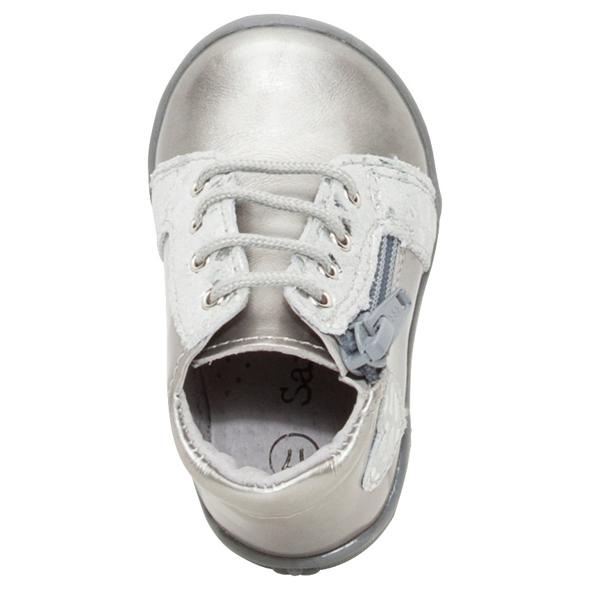 Botines de cuero plateados con cremallera y cordones 