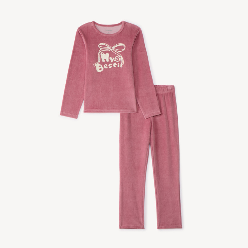 Pijama de 2 piezas para niña de terciopelo con estampado fantasía. 