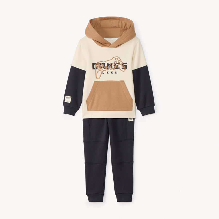 Conjunto de chándal de felpa con efecto color block para niño 